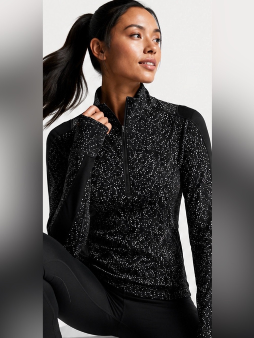 LULULEMON Run Briskly 1/2 Zip Black White Speckled Size 8